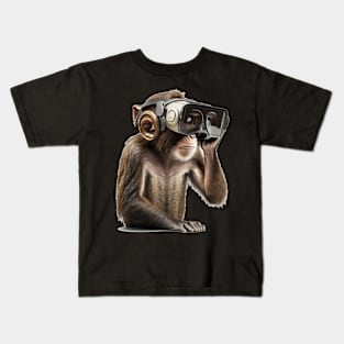 Monkey wearing virtual reality headset Kids T-Shirt